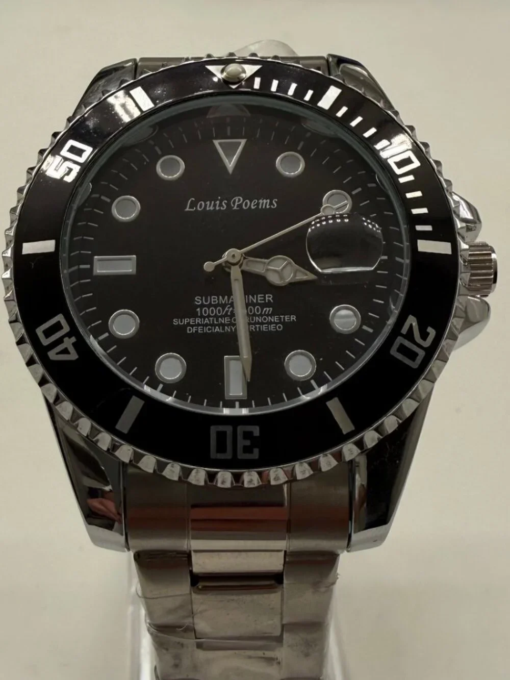 Louis Poems Diver Black Dial Men's Steel 43mm Date Quartz Watch NEW